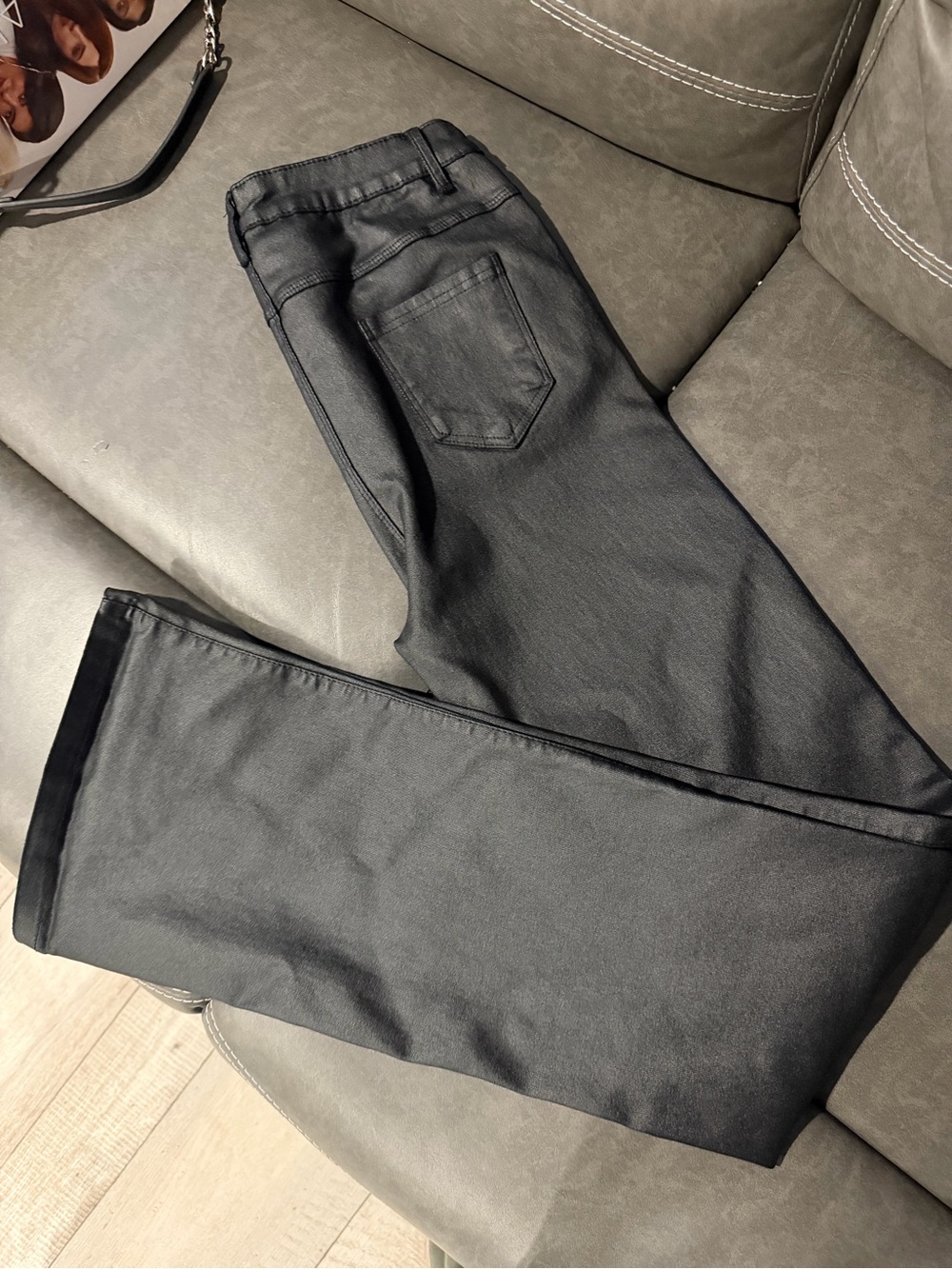 Black faux leather jeans